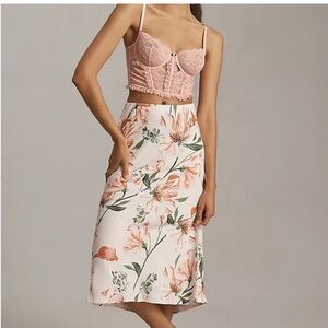Anthropologie Pink Floral Midi Skirt